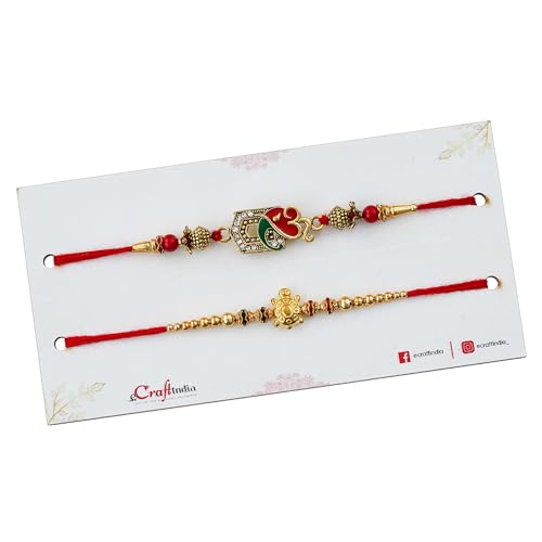 Image of eCraftIndia Set of 2 Purple Floral & Pearl Designer Rakhis with Roli Chawal Pack