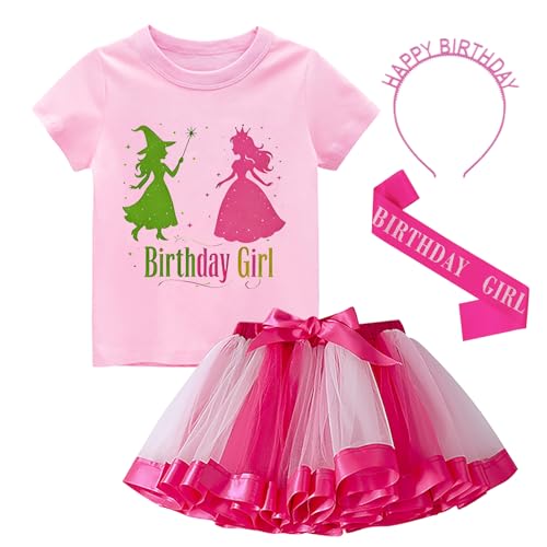 SUPSPIDERO Witch Birthday Girl Outfit Short Sleeve T-Shirt Tutu Skirt Set with Bag 3 Pcs Set 2-8 Years (Pink 4Years-5Years)