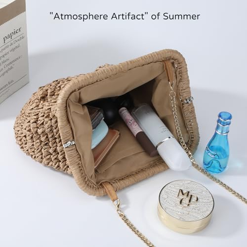 Richeart Straw Clutch Purses for Women - Boho Chic Crossbody Bag - Summer Beach Handwoven Shoulder Purse3