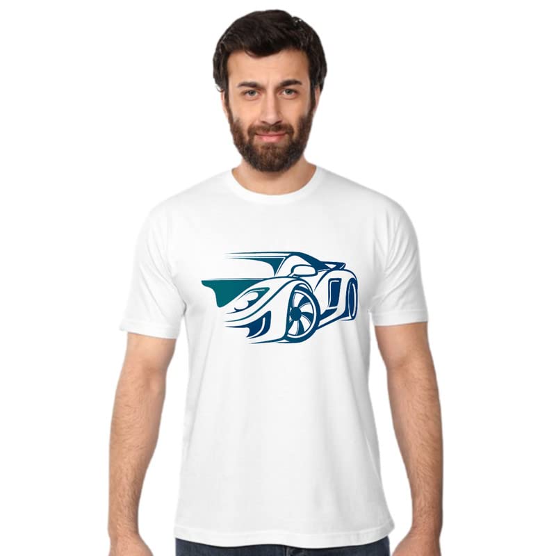 Unicorpse Men's Cotton Printed Regular Fit-Car Print Tshirt White