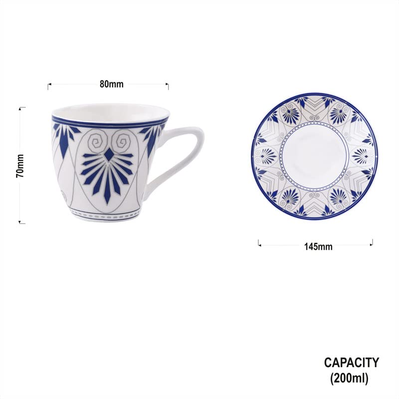 Image of Dandy Lines Cup and Saucer Set, Alpine in Platinum Rajasthan Design, Luxury Tea Cups with Saucers, Ceramic, Pack of 12, Microwave & Dishwasher Safe, Great for Hosting & Gifting