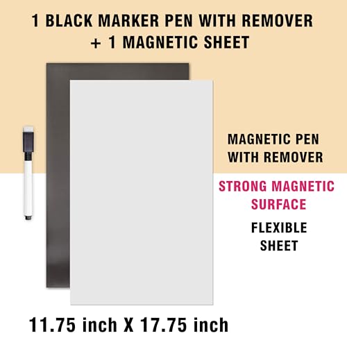 Image of Trueflair Magnetic Board Dry Erase Whiteboard for Fridge, 30 cm x 23 cm, with Black Marker, Waterproof Surface (A3)