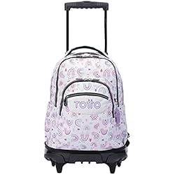 Maletas Escolares Totto TOTTO Mochila escolar con ruedas blanco y arcoíris rosa Renglones de color Blanco