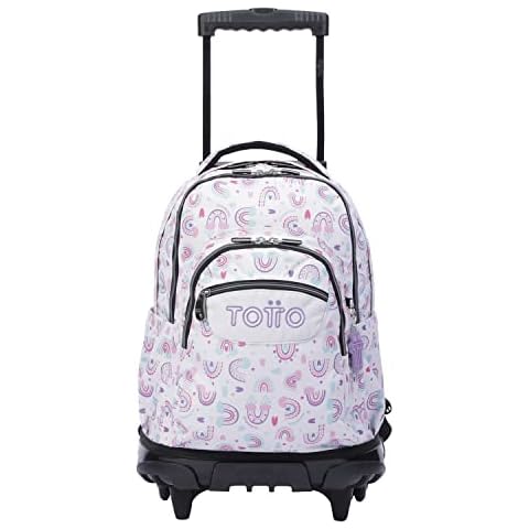 TOTTO Mochila Escolar con Ruedas y Arcoíris Rosa Cover