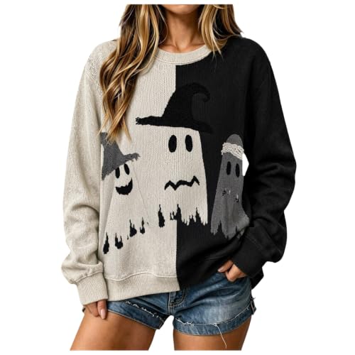 Image of Halloween Sweatshirts For Women 2026 Cute Graphic Long Sleeve Shirts (Grey, XXXXL)
