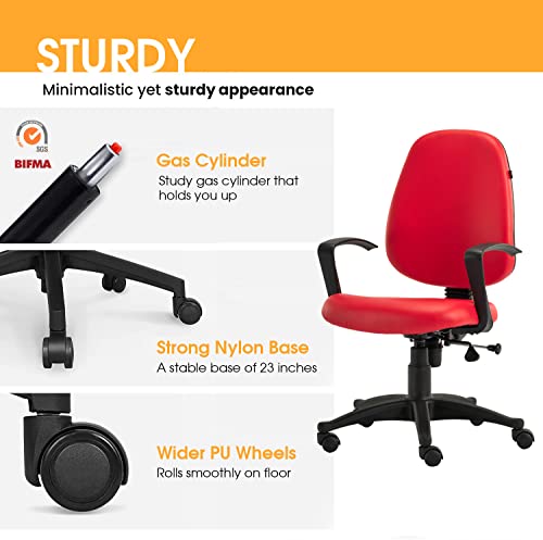 Image of Amazon Brand - Umi Mid-Back with Armrest Computer Office Desk Chair, Revolving Leatherrete Adjustable Height Study Chair - Red