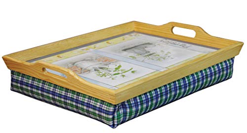 St Helens Home and Garden Wooden Lap Tray with Cushion - Herb Garden Design