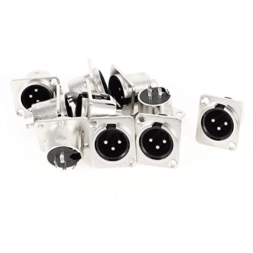 uxcell 3-Pin XLR Male Chassis Metal Panel Mount Socket, 3 Terminals PCB Panel Jack Audio Studio Speaker Microphone Connector, 10 Pcs Silver Tone