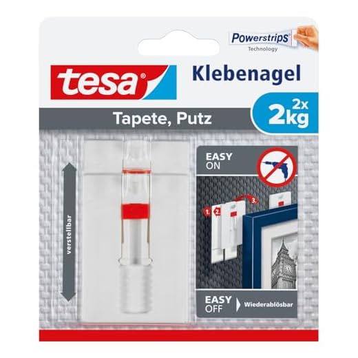 tesa® justerbar självhäftande spik för tapet och puts 2 kg, 2 stycken