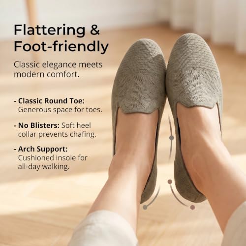Image of Puxowe Women's Ballet Flats Breathable Knit Slip On Comfortable Round Toe Walking Shoes with Arch Support Insole for Work