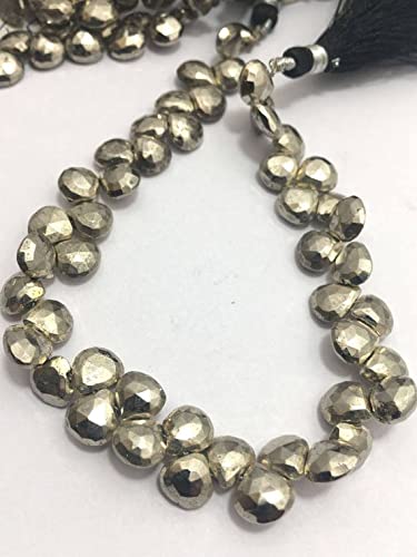 Gemme pyrite argentée cœur facetté perle semi précieuse 7-9mm 8"