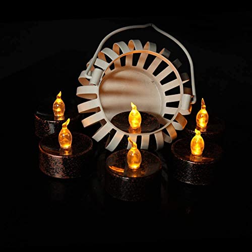 Image of 12PCS Halloween Copper Tea Light Candles Battery Operated | Led Tealights Amber Yellow Flickering,150+ Hours Long-Lasting,Flameless Candles for Diwali Halloween