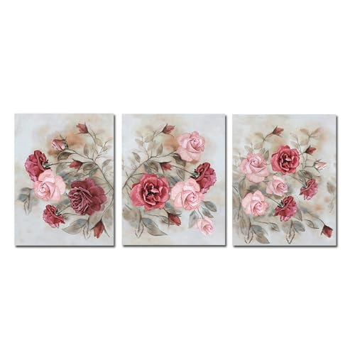 Flor de rosa pintura abstracta en lienzo juego de 3 piezas 50x60cm para renovar paredes gastadas