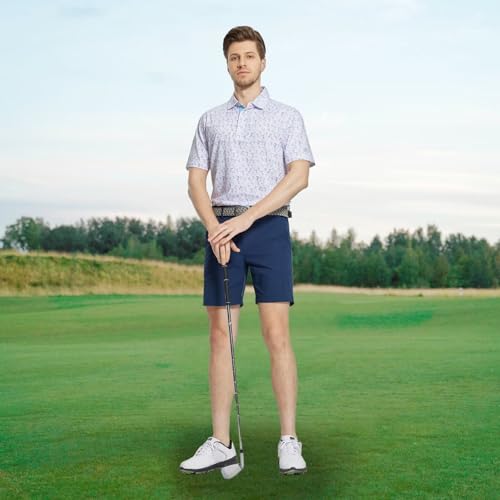 Image of M MAELREG Mens Golf Shirt Short Sleeve Dry Fit Print Moisture Wicking Performance Patterns Collared Polo Shirt