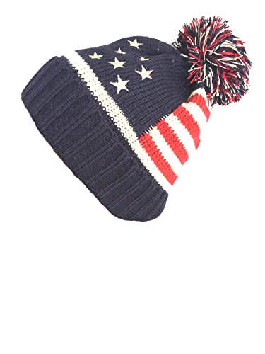 Ny Golden Fashion Women Men American Flag Cuffed Knit Usa Flag Patriotic Beanie With Pom Pom Winter Hat (Navy) #TOP12
