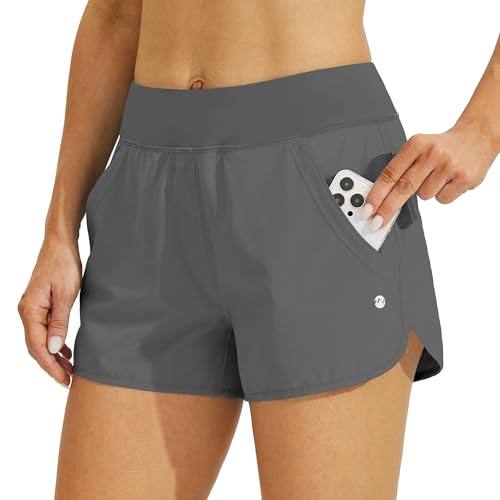 WILLIT Women's 3" Quick Dry Swim Board Shorts with Brief Liner UPF 50+ Swimming Bottoms Trunks Gray 2XL