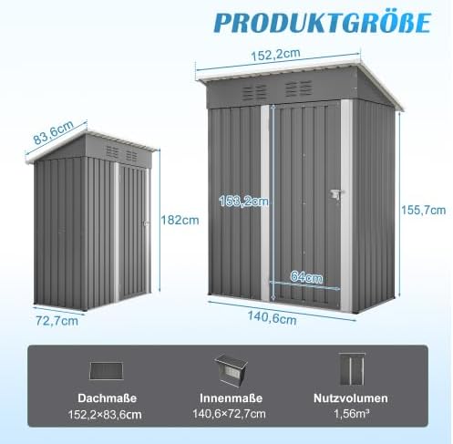 Garden Shed Metal Tool Shed 6 x 8 Feet Large Garden Shed with Double Doors and Lock, Weatherproof with Floor, Black - 2