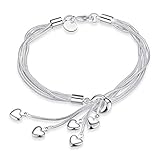 kelistom 925 Sterling Silver Bracelets for Women Teen Girls, Love Heart Charm Chain Bracelet Bangle Fashion Jewelry Gifts (5-Heart)