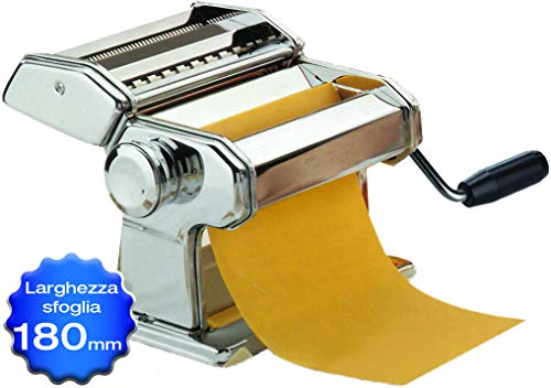 Maury's Sfogliatrice Macchina Per La Pasta Fresca Fatta in Casa all'Uovo per Fettuccine Tagliolini Funzionamento Manuale a Manovella Larghezza 180mm 9 Tagli in Acciaio e Rullo In Alluminio