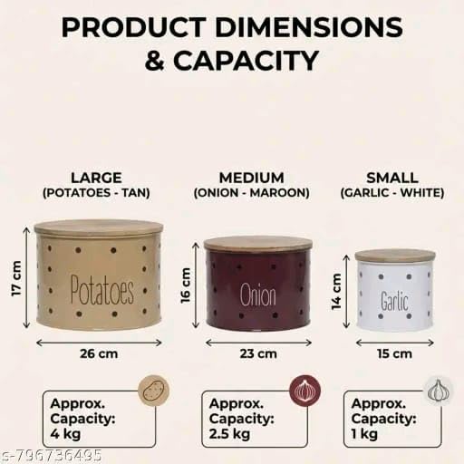 Image of Set of 3 Potato Onion & Garlic Storage Container For Kitchen | Storage Container For Kitchen Storage with Lid. (Multicolour)
