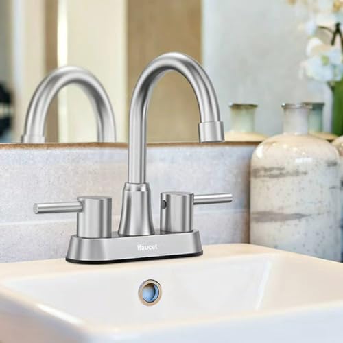 Bathroom Faucets, Bathroom Faucet 3 Hole, Bathroom Sink Faucet, Faucet for Sink 4 Inch 2 Handle Centerset, Lead-Free, with Copper Pop Up Drain (Brushed Nickel) thumbnail 8