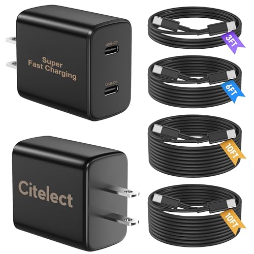 Super Fast Samsung Charger Type C 2Pack Dual Port USB C Fast Charger Block with Long 3/6/10/10FT USB C to C Cable for Samsung Galaxy S26/S25/S25 Ultra/S25+/S24/S24Ultra/S24+/S23/iPhone 17 - Black