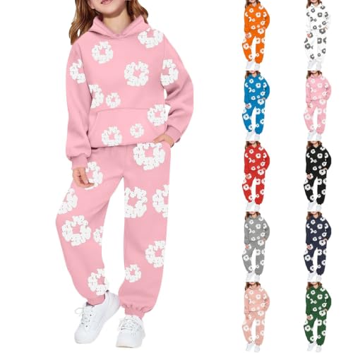 Image of Kids Tracksuit Full Set Girls Boys Flower Hoodie and Joggers Outfits