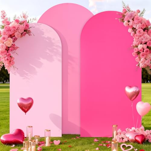 Image of SoarDream Wedding Arch Cover Pink Lavender Double-Sided Spandex Fitted Wedding Arch Stand Covers Set of 3 Round Top Blushing Chiara Arch Covers 6FT 6.6FT 7.2FT for Wedding Party Decor