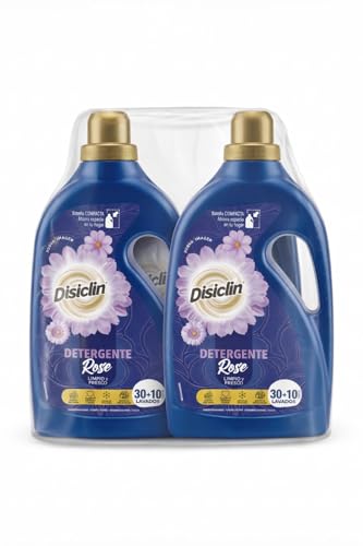 Disiclin Rose aroma floral Detergente Líquido para Lavadora Acción Total, Poder y Blancura, para Ropa Blanca y de Color, Eficaz en Agua Fría y Caliente, 80 lavados