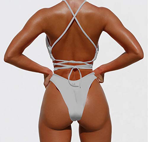 Leomoste LEYF-202303150AS-S Women Sexy Bandage Bikini Hologram One Piece Swimsuit Plush Up Swimwear Bathing Suit thumb #1