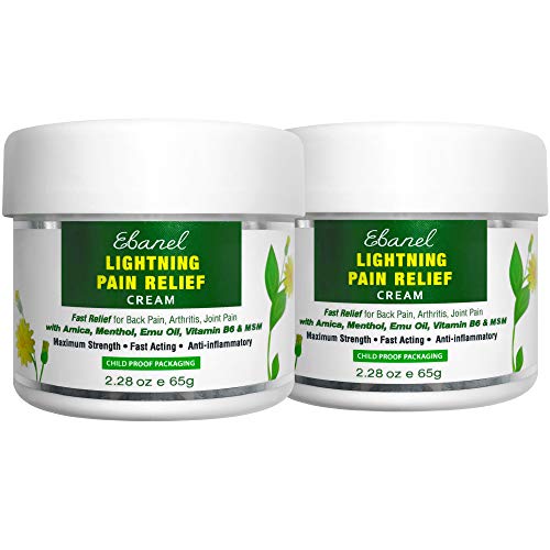 Ebanel Pain Relief Cream, 2.28 Oz Arnica Menthol Arthritis Pain Relief Muscle Rub with MSM, Emu Oil, Hemp Oil, Anti Inflammatory Cream with Camphor, Boswellia for Back Pain, Joint Pain (2-Pack)