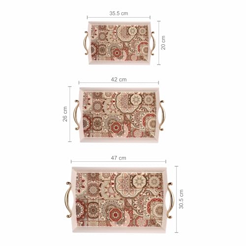 Image of Nayasa Regency Plastic Rectangular Serving Tray Set of 3 (Small, Medium, Big) | Kitchen Tray for Serving Tea, Coffee, Snacks | Multi Purpose Serveware | Beige
