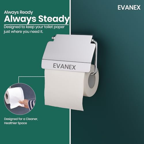Image of EVANEX Toilet Tissue Paper Roll Holder with Cover, 304 Stainless Steel Toilet Paper Stand, Tissue Paper Roll Holder for Bathroom, Bathroom Accessories Organiser (Vento)