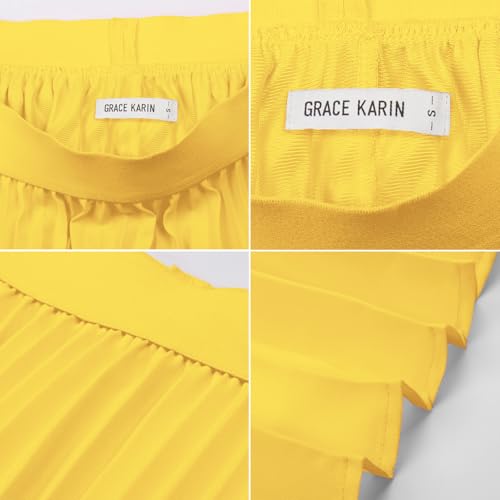 Image of GRACE KARIN Pleated Midi Skirt for Women,Chiffon Elastic High Waist Knee Length Skirts,Swing Flare A-Line Outfits