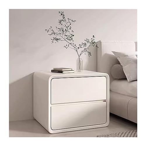 Mesillas de Noche Dormitorio Mesita de noche de madera con dos cajones sin asas, mesita de noche de cuero de microfibra, mueble de noche blanco/gris/curry/naranja, gran espacio de almacenamiento Mesit