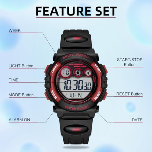 Image of GOLDEN HOUR Watches for Kids Digital Sport Waterproof Boys Girls Watch Outdoor 12 /24 H Alarm EL Backlight Stopwatch Military Child Wristwatch Ages 3-15