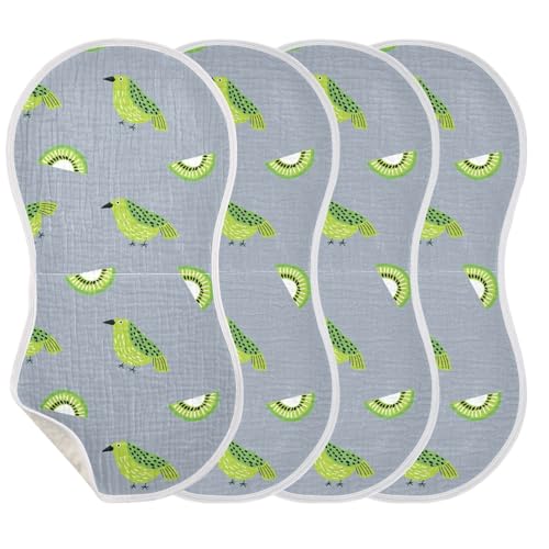 Oliver Jeffers Style Kiwi Jade Bird Design Green Gray Cotton Burp Cloths Soft Touch Baby Cloth for Unisex Babies Set of 2, 22x11in3
