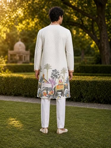 Image of BE ACTIVE Men's Cotton | Regular Fit Casual Mandarin Collar | Long Length Full Sleeves | Embroidered Indian Kurta