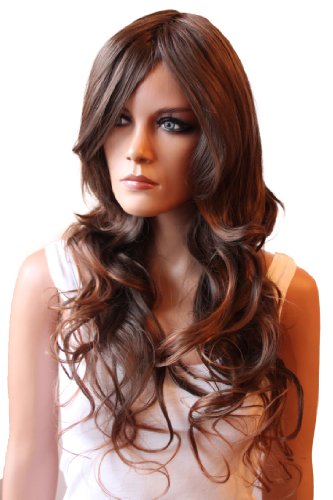 PRETTYSHOP Perücke Voluminös Langhaar Cosplay Theater Show Gewellt Braun Mix FP713a