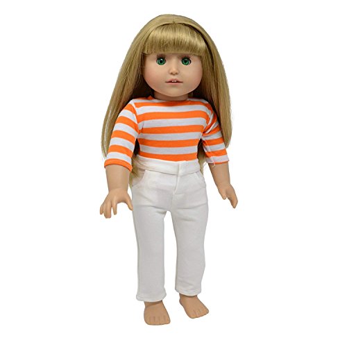 THE NEW YORK DOLL COLLECTION Muñecas Set de 10 Sólido De Colores A Rayas Largo Manga Camisetas Atuendo para Moda Niña Muñecas - Encaja 18 Pulgadas / 46 cm Muñecas - Muñeca Ropa - Muñeca Accesorios