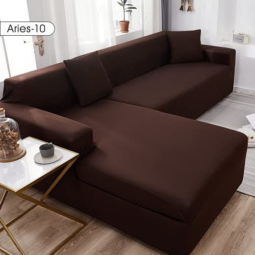 Housse de canapé d'angle extensible 2 places café profond - 3