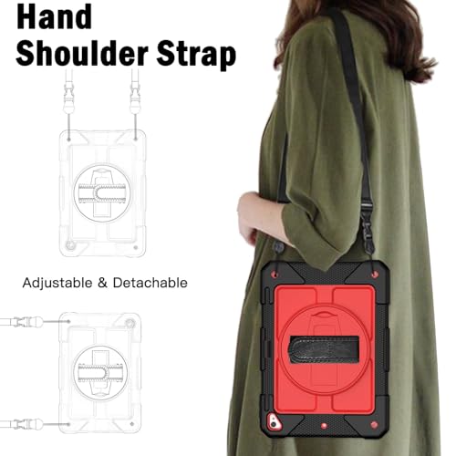 BMOUO Case for iPad 6th/5th Generation Case (9.7 inch, 2018/2017), 360°Rotating Stand, Hand/Shoulder Strap Shockproof iPad 9.7” Case for iPad Air 2, Black and Red by BMOUO - Image 8