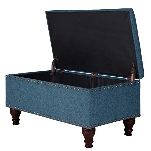 Homepop Home Decor | Upholstered Storage Bench With Nailhead Trim | Ottoman With Storage For Living Room & Bedroom | Decorative Home Furniture (Blue) #TOP6