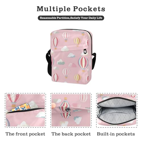 Crossbody Bag Hot Air Balloons Clouds Messenger Bag for Women Men Purse Shoulder Bag Satchel Bag with Adjustable Strap 214B80512