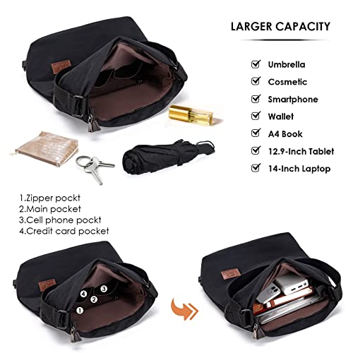 Travistar Damen Schultertasche Canvas Rucksack Groß Handtasche Vintage Umhängetasche Anti Diebstahl Hobo Tasche für Alltag Büro Schule Ausflug Einkauf - Gedruckt Schwarz