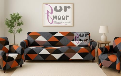 Image of Gurnoor Sofa Cover One 3 Seater and Two 1 Seater Fully Covered Universal 5 Seater for Living Room Non-Slip Sticky Elastic Stretchable Couch Sofa Set Slipcover Protector(Orange-Box)
