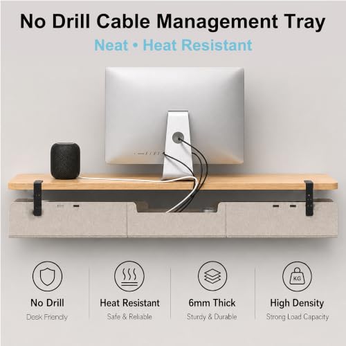 Image of No-Drill Under Standing Desk Cable Management,31.5 inch L,Beige