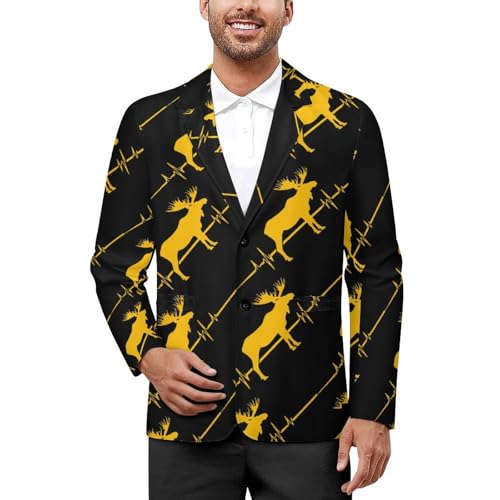 Moose Heartbeat Men's Suits Business Formal Suit Dress Print Jackets Casual Wedding Party Coat