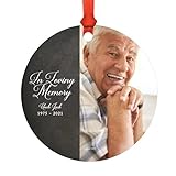 Andaz Press Photo Personalized Memorial Round Metal Christmas Ornament, in Loving Memory, Uncle Jack, 1975-2021, 1-Pack, Custom, Includes Ribbon and Gift Bag