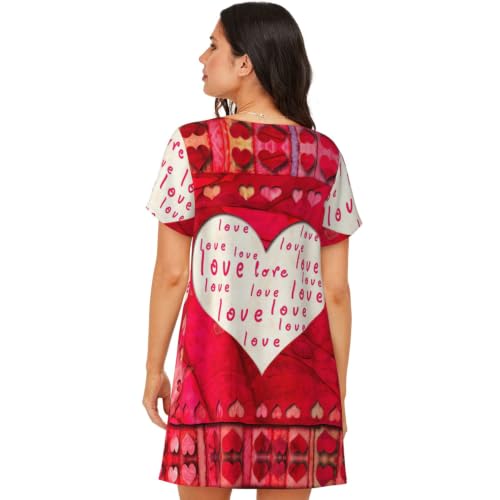 Chemise de nuit manches courtes femme douce motif cœurs imprimés - 3